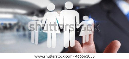 Businessman holding family icon in his hand '3D rendering'