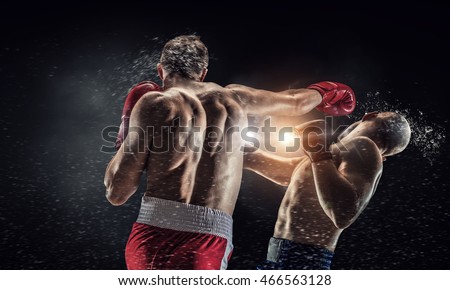 Box fighters trainning outdoor . Mixed media Royalty-Free Stock Photo #466563128