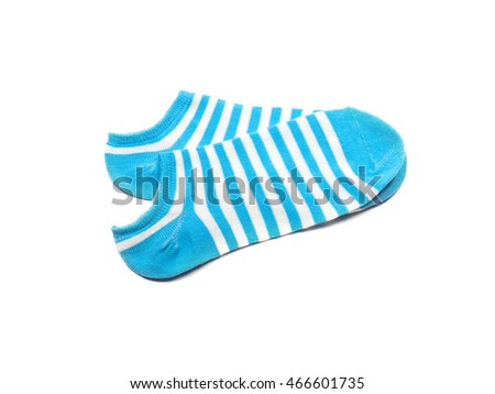 Child's striped socks, blue sock for backgrounds or textures.