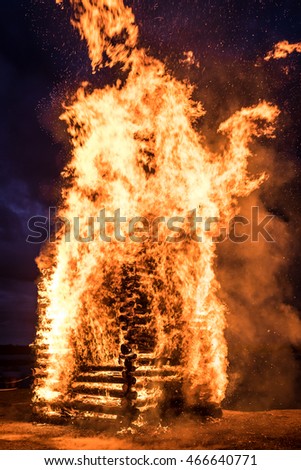 traditional easter fire at a lake in germany