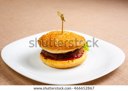 Big and tasty hamburger on white plate