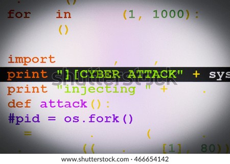 Graphic user interface with Cyber Attack message, concept of internet attack