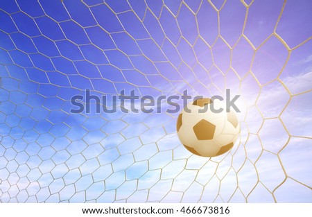 soccer ball and sky background and have an orange light like the sun.