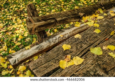 Autumn leaves fallen on the ground, autumn city park