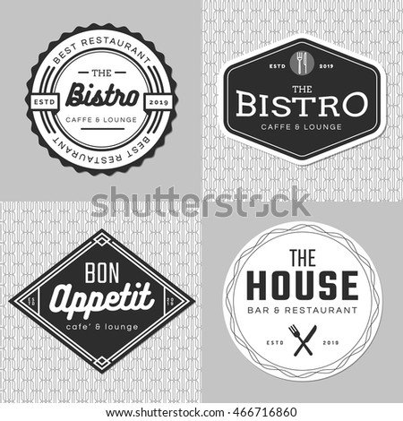 Set of badges, banner, labels and logo for food restaurant, catering. Simple and minimal design. Vector illustration. Royalty-Free Stock Photo #466716860