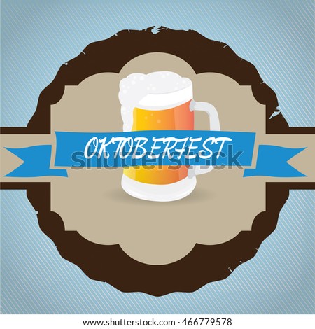 Oktoberfest label design on blue background, Vector illustration