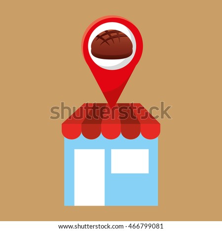 selling fresh bread, bakery products, vector illustration