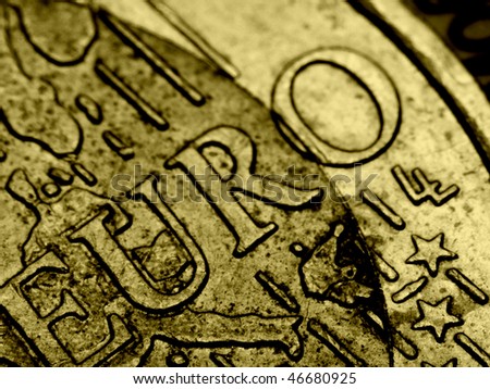 Extreme macro photo of Euro coin. Shallow DOF.