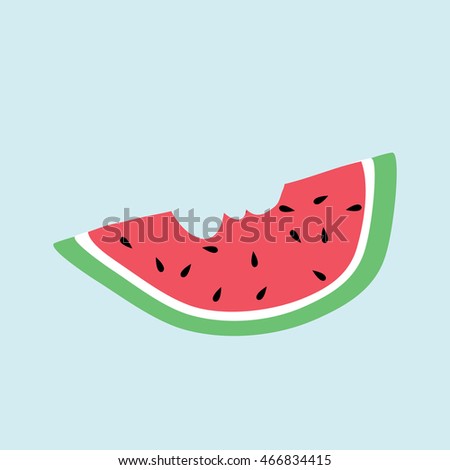 a bite in a watermelon illustration isolated in a light blue background