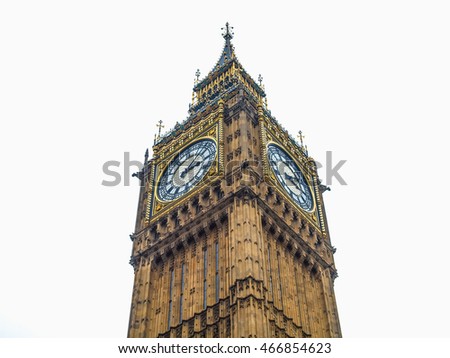 High dynamic range HDR Big Ben Houses of Parliament Westminster Palace London gothic architecture - isolated over white background