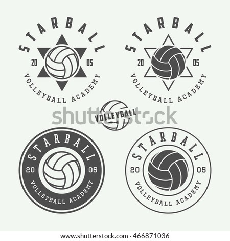 Set of vintage volleyball labels, emblems and logo. Vector illustration. Graphic Art.

