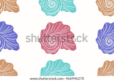 Pattern with hand drawn doodle shell and background