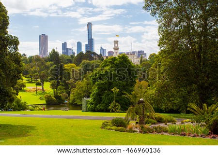 Melbourne Royal Botanical Gardens on a clear summer's day in Victoria, Australia Royalty-Free Stock Photo #466960136