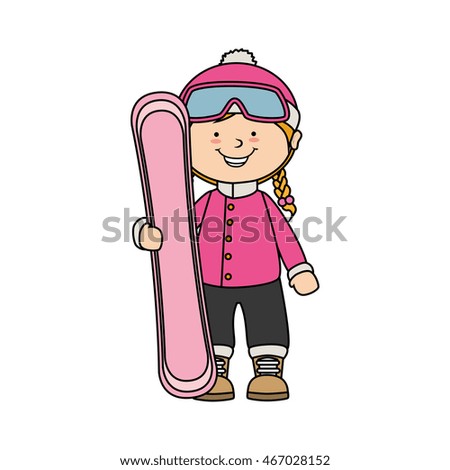 kid child girl smile snowboard winter sport jacket hat clothing snow  vector graphic isolated and flat illustration