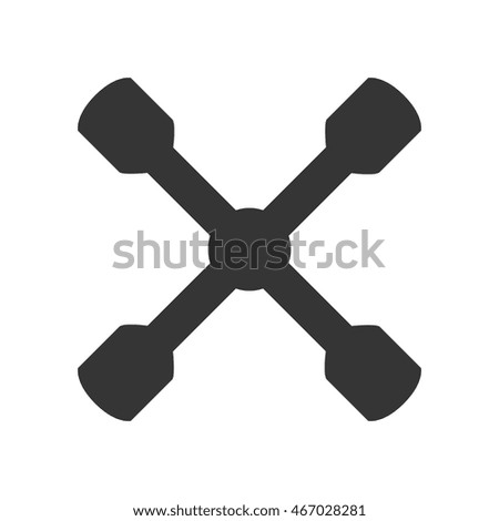 crossed metal techinical mechanic wheel support tool vector graphic isolated and flat illustration