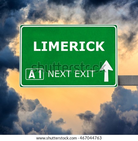 LIMERICK road sign against clear blue sky