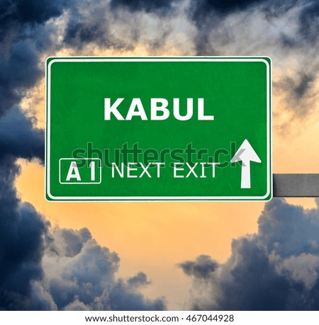 KABUL road sign against clear blue sky
