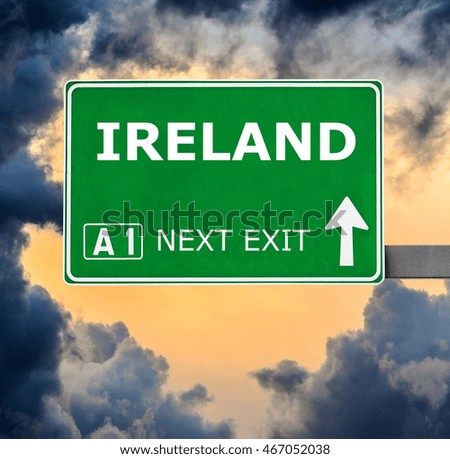 IRELAND road sign against clear blue sky
