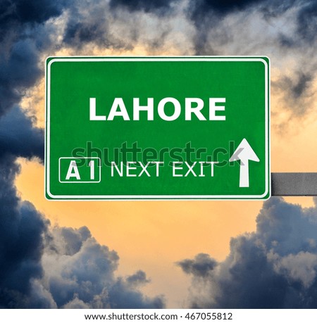 LAHORE road sign against clear blue sky