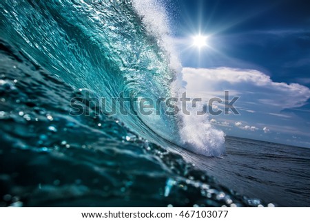 Beautiful Ocean Background Big Shorebreak Wave for Surfing. Hawaiian swell for sport activity. Power and Energy Of Nature 