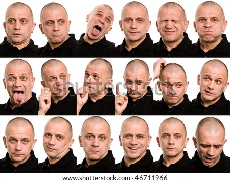 Set of useful man faces isolated on white
