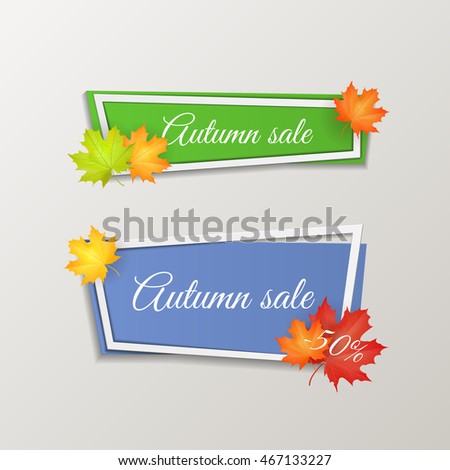 Set of vector origami paper style banners with autumn leaves. Autumn sale . Web banner or poster for e-commerce, on-line cosmetics shop, fashion & beauty shop, store. Vector illustration. EPS 10