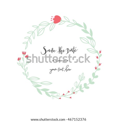 Floral hand drawn vector set. wreath logo and hand writing font for wedding card or decorative on logo design template. Vector illustration.