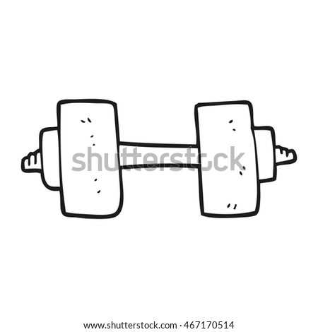 freehand drawn black and white cartoon dumbbell