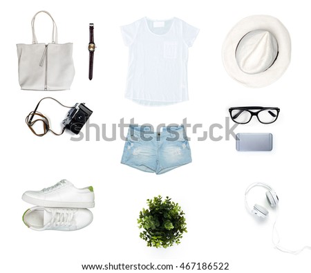 Collage of women's clothes isolated on white background