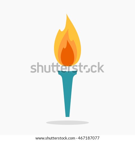 Torch icon isolated on white background. Fire. Symbol of Olympic games. Flambeau logo in flat style. Cresset sign. Flaming figure. Vector illustration.