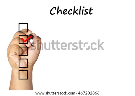 man checking mark on checklist with marker over white