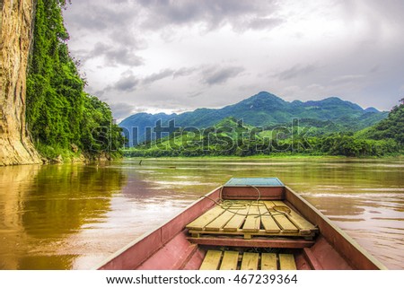 Cruise the Mekong River in  Luang Prabang ,Laos Royalty-Free Stock Photo #467239364