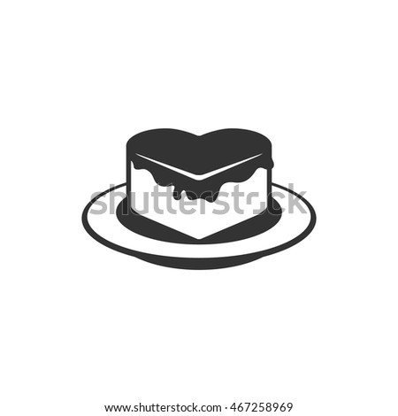 Chocolate cake icon in single grey color. Heart shape wedding birthday love Valentine