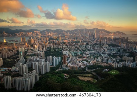 Cityscape building in Hongkong Island before sunset