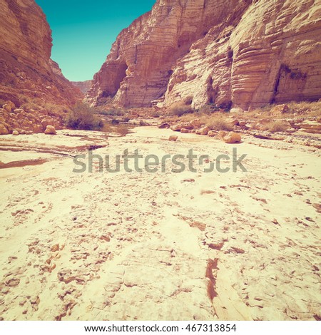 Canyon En Avedat of the Negev Desert in Israel, Retro Effect