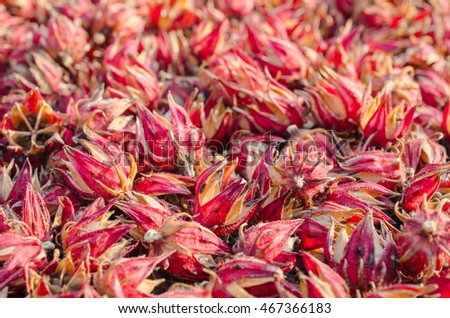Pattern of a heap of roselle dry. Selective Focus. Suitable for use background and place text over photo.
