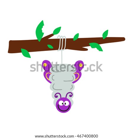 Cute hand drawn crawling caterpillar tree insect element funny little bug