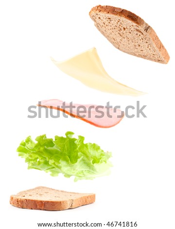 sandwich ingredients in air, isolated on white Royalty-Free Stock Photo #46741816