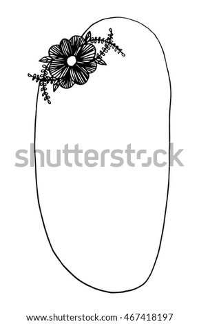 hand drawn doodle floral border frame on white background.  For Place your Text here