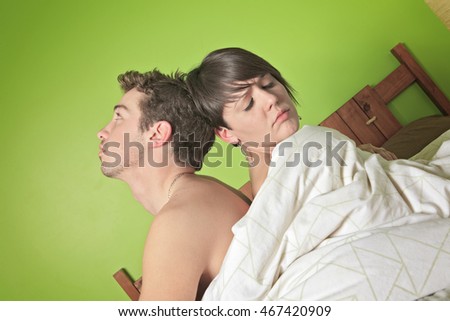 Young couple who having problem in bed