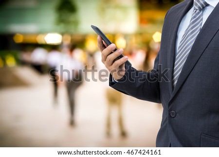 isolated business man hold the smartphone meet at bar on happy hour