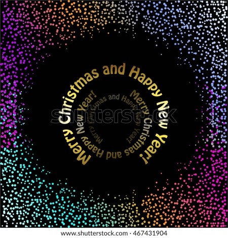 Vector illustration of Bright sparkles and gold text on a black background.