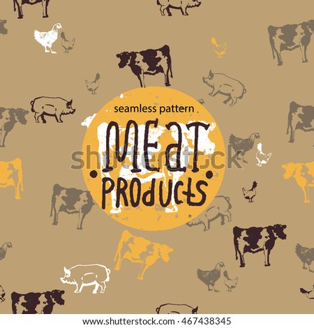 seamless pattern meat products. vector illustration, hand made