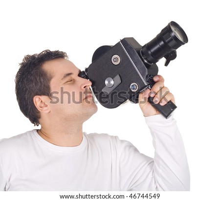  Cameraman isolated on white background
