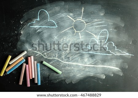 Weather symbols set on on chalkboard