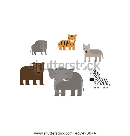 Different african animals flat design vector icons set