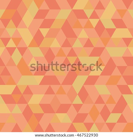 Geometric vector pattern with orange and golden triangles. Seamless abstract background