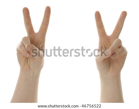 two hands giving peace or victory symbol isolated on white background