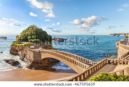 Bridge to the small island near coast in Biarritz, France Royalty-Free Stock Photo #467595659
