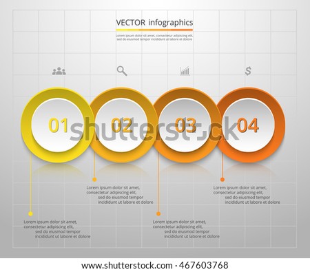 Infographics step by step. Universal abstract element of chart, graph, diagram with 4 steps, options, parts, processes. Yellow vector business template for presentation and training.